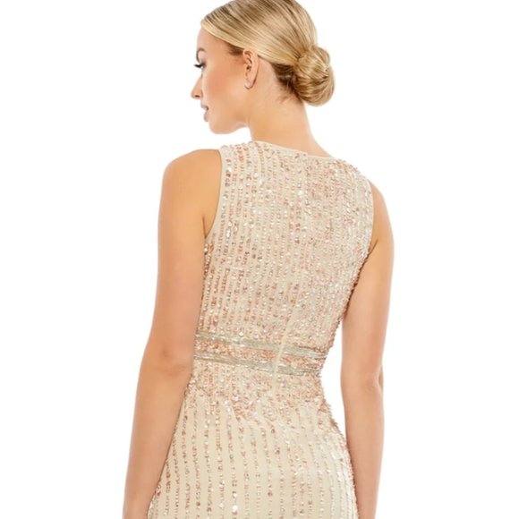 MAC DUGGAL 70267 SEQUINED SLEEVELESS V-NECK NUDE MIDI SHEATH DRESS sz 6 - Picture 4 of 5
